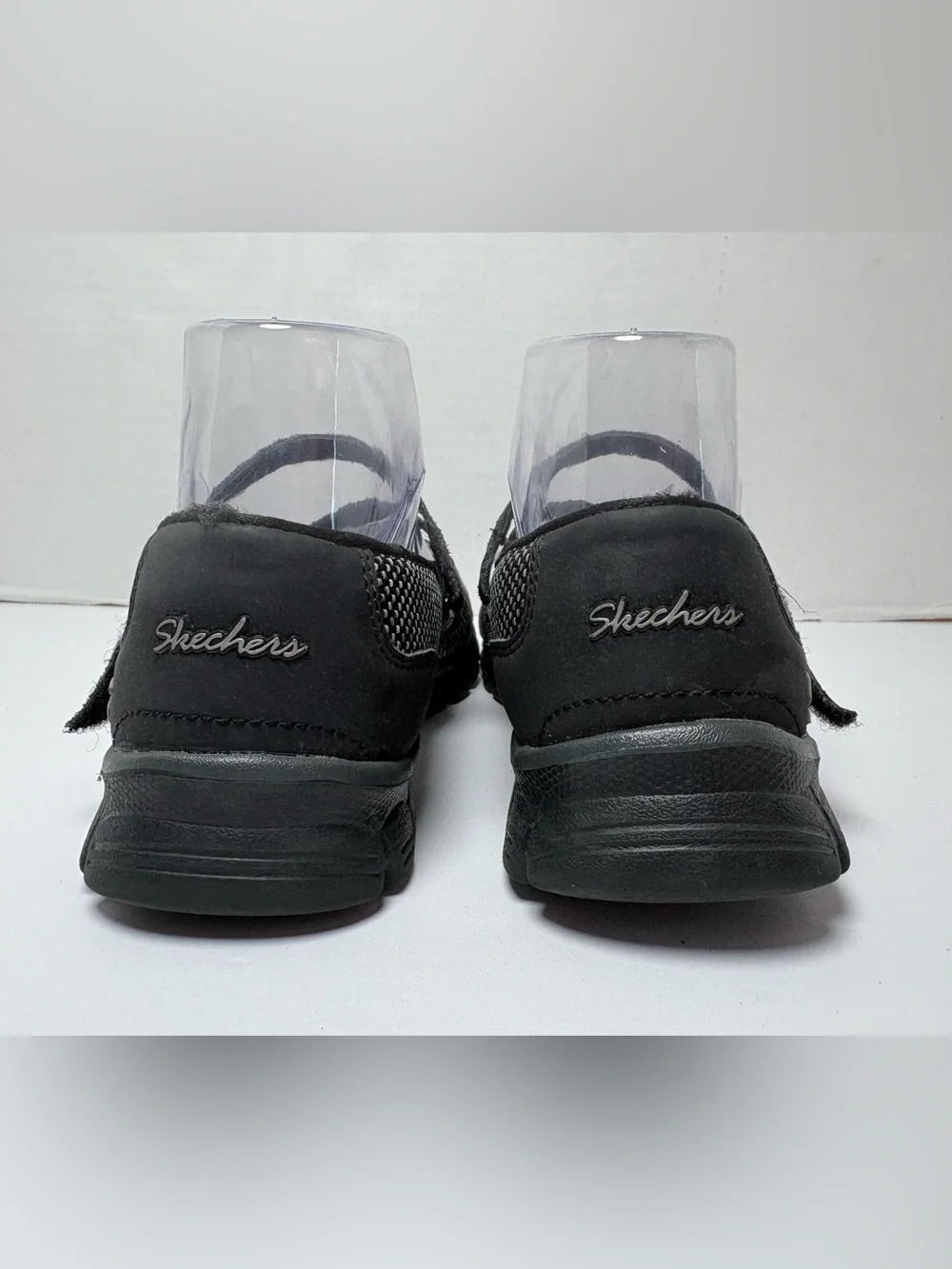 Skechers Black Stopover Slip-on Loafers Dual Criss-cross Straps Size 7
